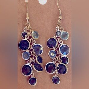 Long Blue Acrylic Crystal Waterfall Dangle Earrings